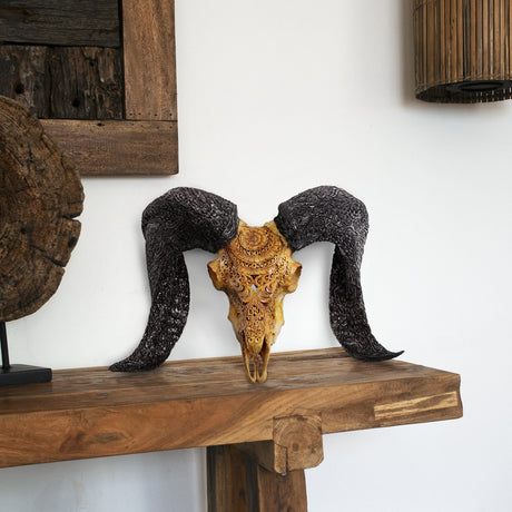 Hand Carved Ram Skull - Antique Boho