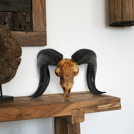 Hand Carved Ram Skull - Antique Phantom