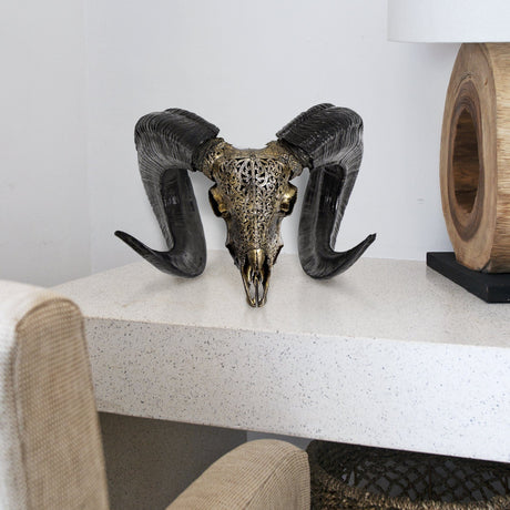 Hand Carved Ram Skull - Celtic Spirit // Metallic Finish