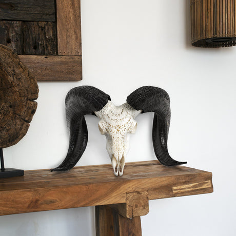 Hand Carved Ram Skull - White Boho