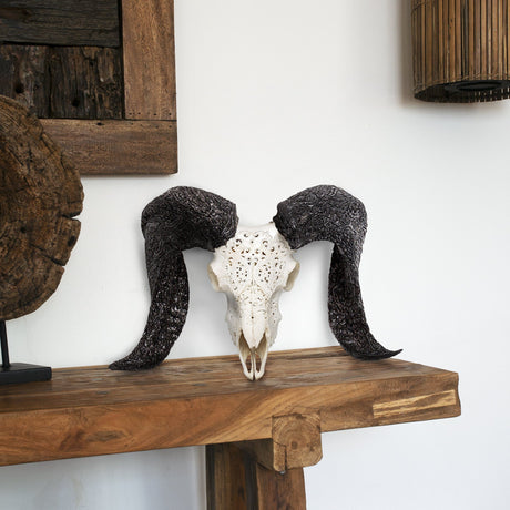 Hand Carved Ram Skull - White Phantom