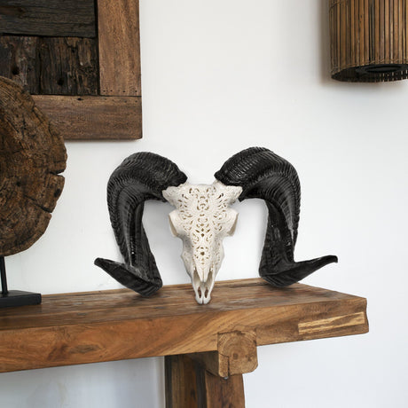 Hand Carved Ram Skull - White Phoenix