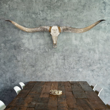 Hand Carved Longhorn Skull  // XL Horns - White From Hell