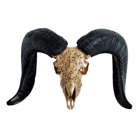 Hand Carved Ram Skull - Golden Phantom