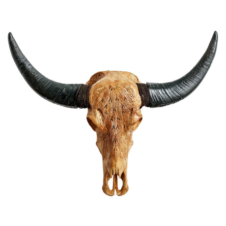 Hand Carved Buffalo Skull - Feathers《Antique Finish》