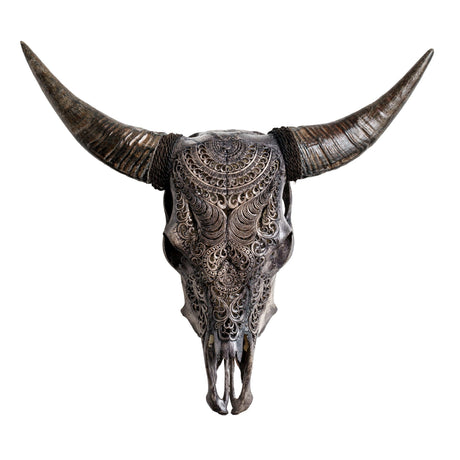 Hand Carved Cow Skull - Gray Boho