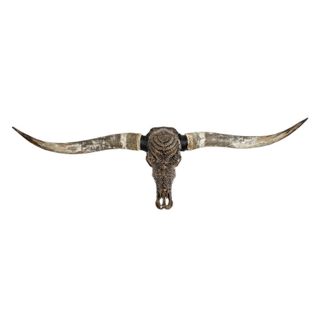 Hand Carved Longhorn Skull - Boho Tribal // Metallic Finish