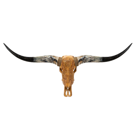 Hand Carved Longhorn Skull - Antique Sun