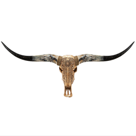 Hand Carved Longhorn Skull - Golden Sun