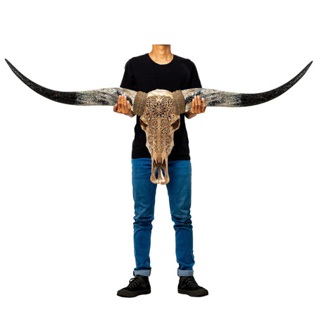 Hand Carved Longhorn Skull - Golden Sun