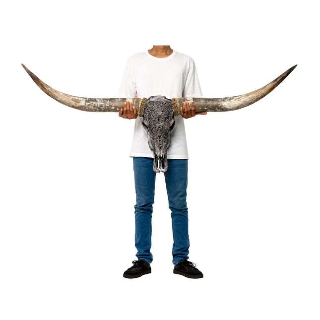 Hand Carved Longhorn Skull - Gray Predator