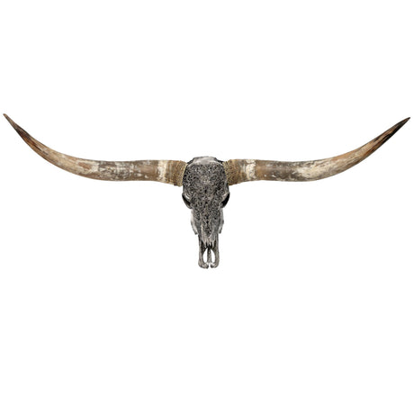 Hand Carved Longhorn Skull - Gray Predator