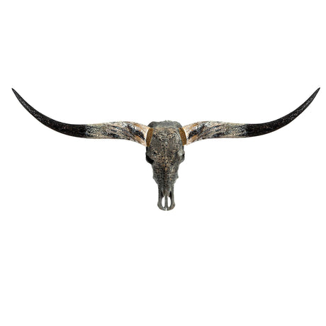 Hand Carved Longhorn Skull - Gray From Hell