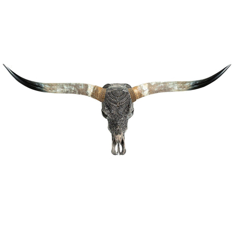 Hand Carved Longhorn Skull - Gray Boho