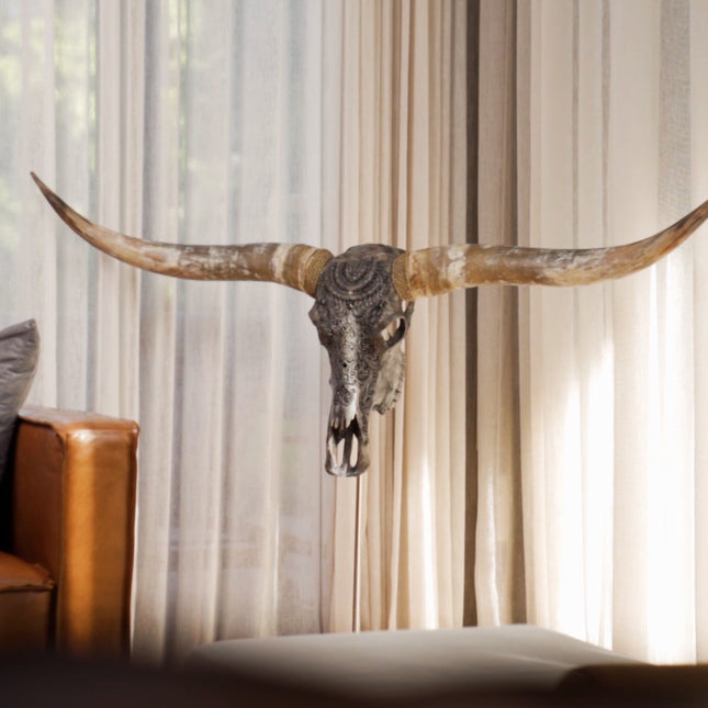 Hand Carved Longhorn Skull - Antique Bronze Mandala // Metallic