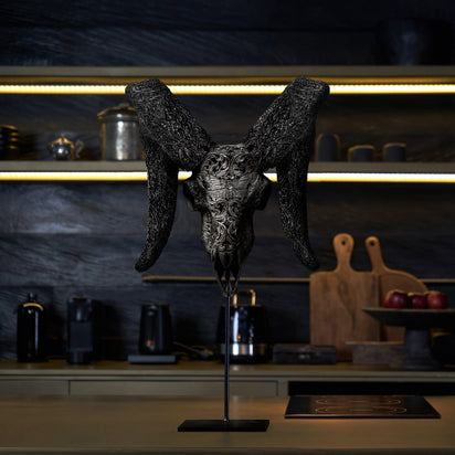Hand Carved Ram Skull - Black Moth – Skull Bliss