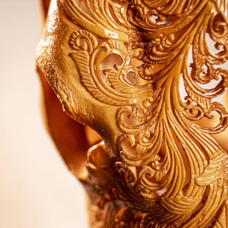 Hand Carved Cow Skull - Antique Sun