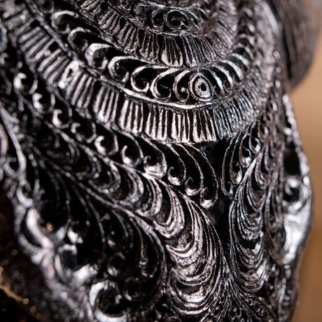 Hand Carved Cow Skull - Black Boho