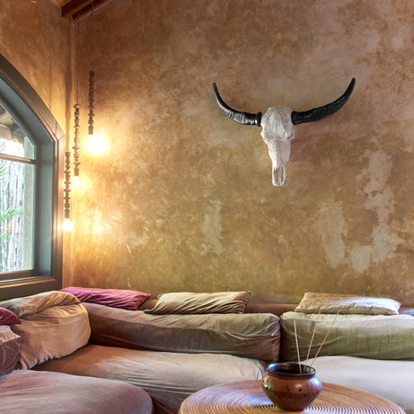 Hand Carved Buffalo Skull - White Shiva