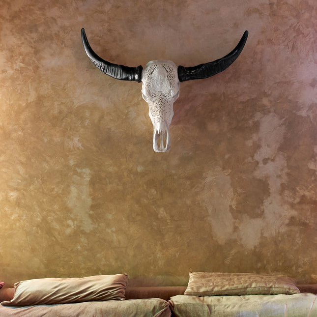 Hand Carved Buffalo Skull - White Shiva – Skull Bliss