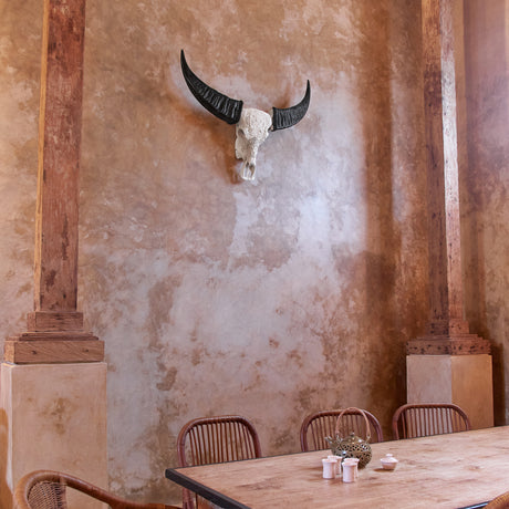 Hand Carved Buffalo Skull - White Vishnu