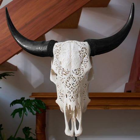 Hand Carved Cow Skull - Eagle Eye
