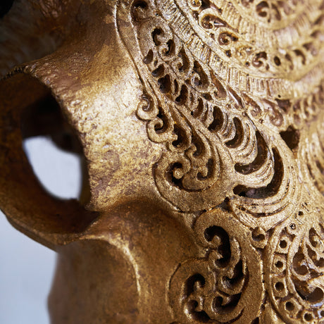 Hand Carved Cow Skull - Gold Leaf Boho