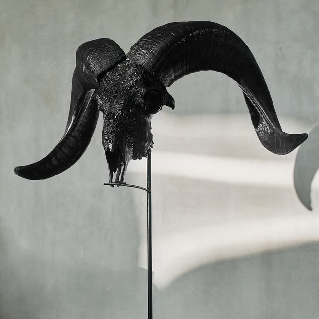 Hand Carved Ram Skull - Matte Black Boho – Skull Bliss