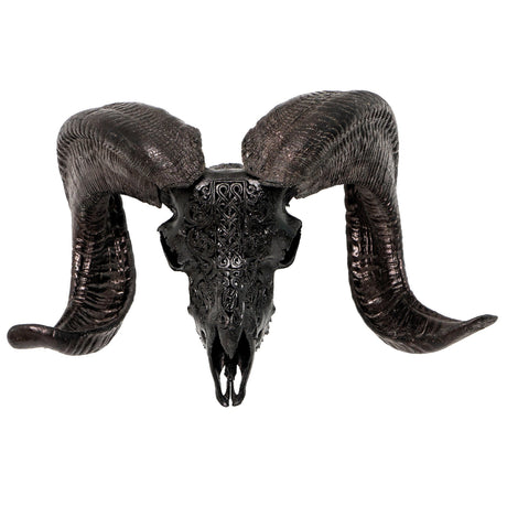 Hand Carved Ram Skull - Black Celtic