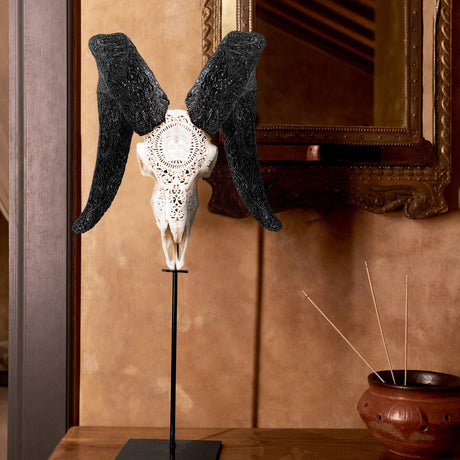 Hand Carved Ram Skull - White Brahma