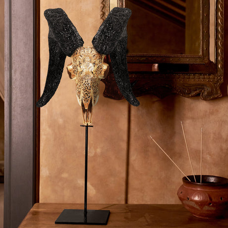 Hand Carved Ram Skull - Golden Vishnu