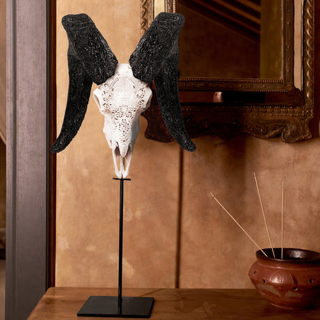 Hand Carved Ram Skull - White Hanuman