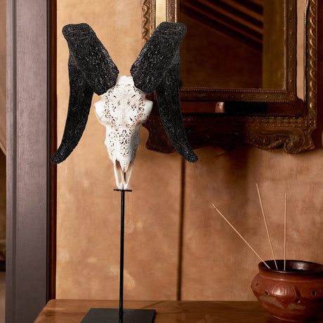 Hand Carved Ram Skull - White Vishnu