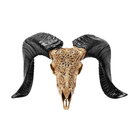 Hand Carved Ram Skull - Golden Sun