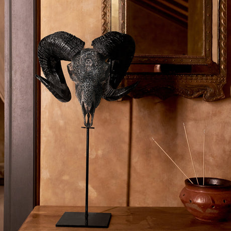 Hand Carved Ram Skull - Gray Shiva