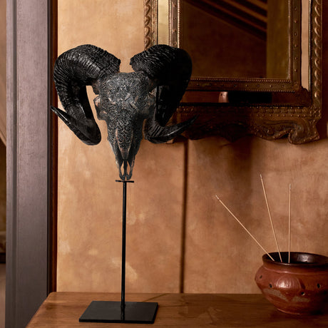 Hand Carved Ram Skull - Gray Vishnu