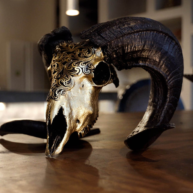 Hand Carved Ram Skull - Predator // Metallic Finish – Skull Bliss