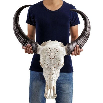 Hand Carved Buffalo Skull - White From Hell – Skull Bliss