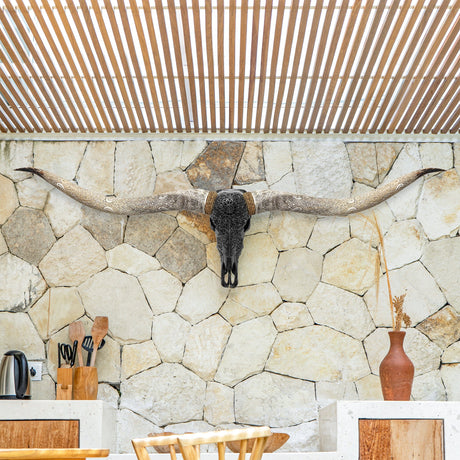 Hand Carved Longhorn Skull // XL Horns - Black Sun