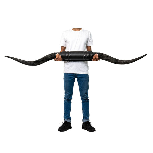 Black Leather Mount // Carved Black Longhorns - The Hunter – Skull