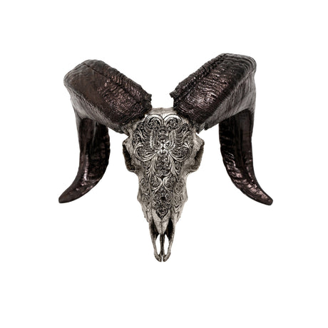 Hand Carved Ram Skull - Gray Phoenix