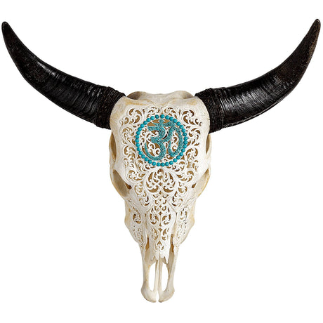 Hand Carved Cow Skull - Sacred Om