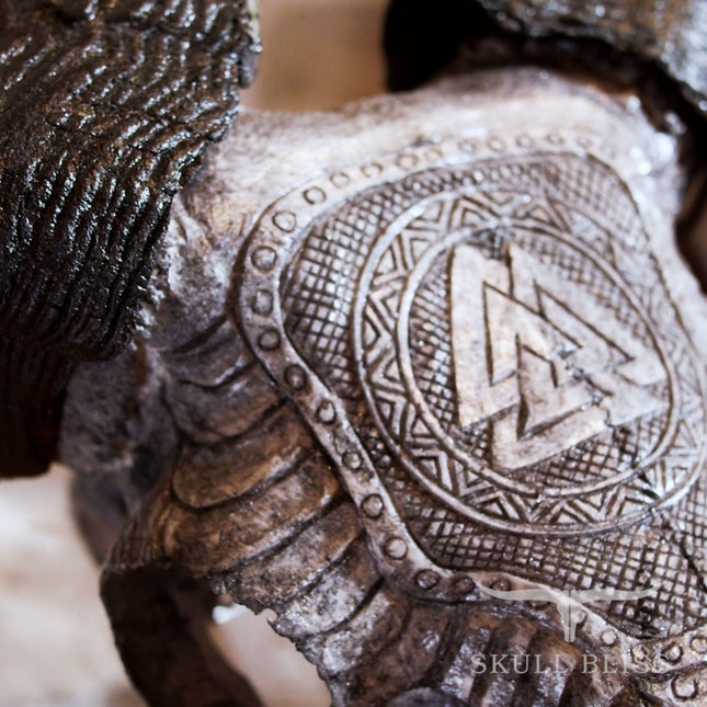 Hand Carved Ram Skull - Gray Valknut – Skull Bliss